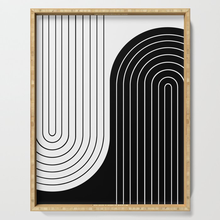 Two Tone Line Curvature Viii Black And White Modern Arch Abstract Serving Tray