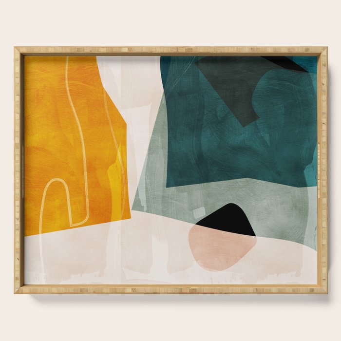 Mid Century Shapes Abstract Painting 3 Serving Tray
