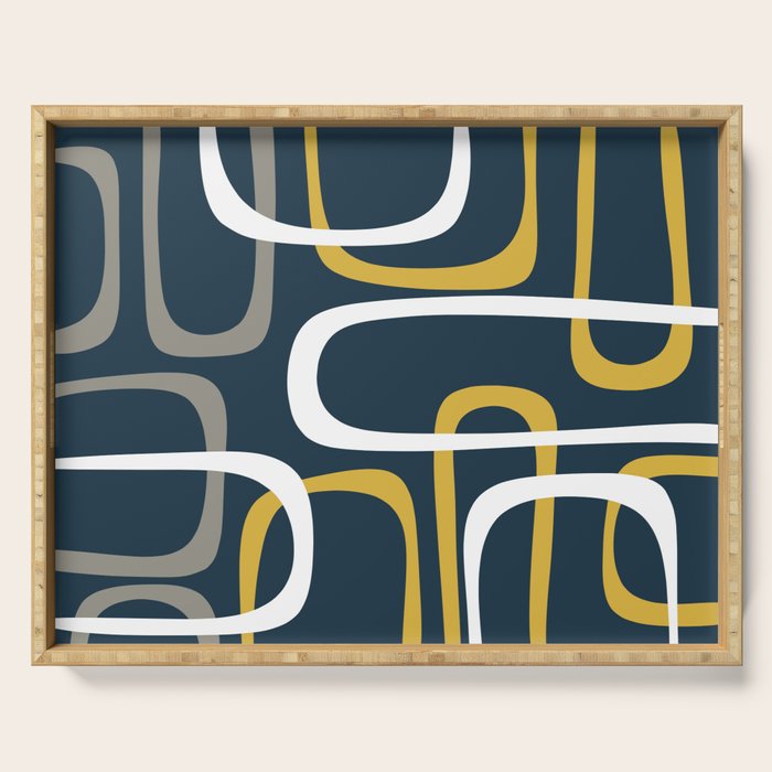 Mid Century Modern Loops Pattern In Light Mustard Yellow, Navy Blue, Gray, And White Serving Tray