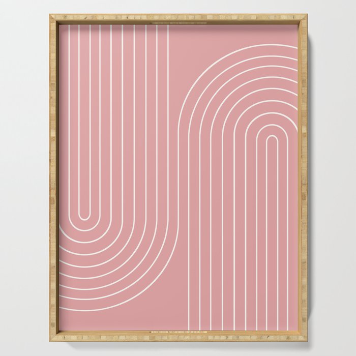 Minimal Line Curvature X Pink Mid Century Modern Arch Abstract Serving Tray