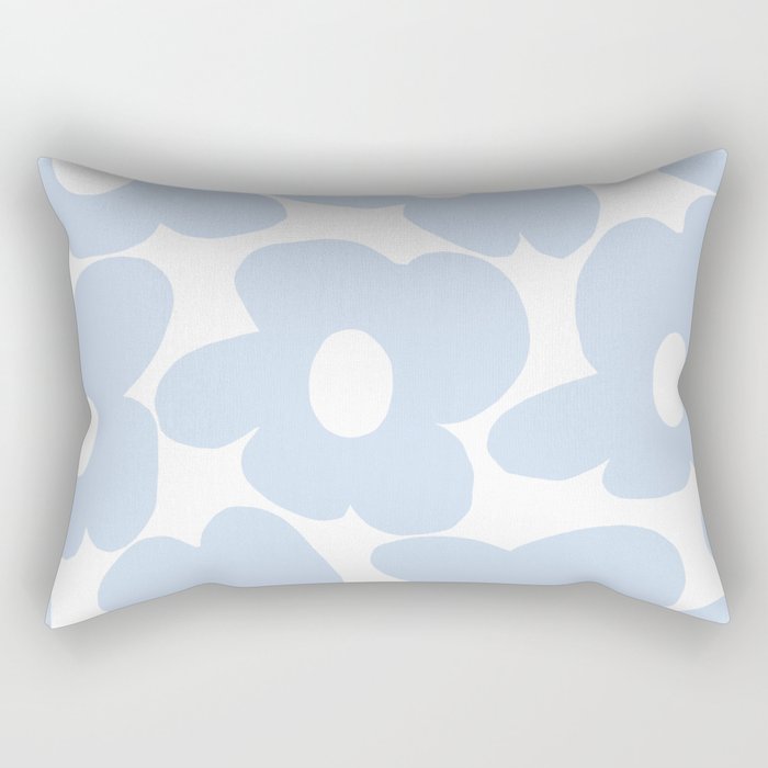 Large Baby Blue Retro Flowers White Background #Decor #Homestorie #Buyart Rectangular Pillow
