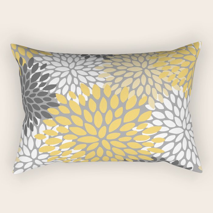 Modern Elegant Chic Floral Pattern, Soft Yellow, Gray, White Rectangular Pillow