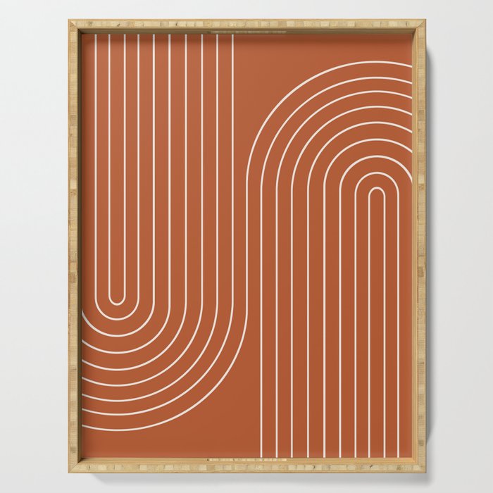 Minimal Line Curvature Ix Red Mid Century Modern Arch Abstract Serving Tray
