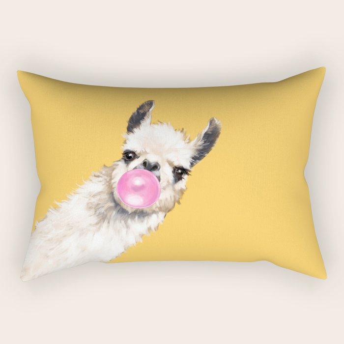 Bubble Gum Sneaky Llama In Yellow Rectangular Pillow