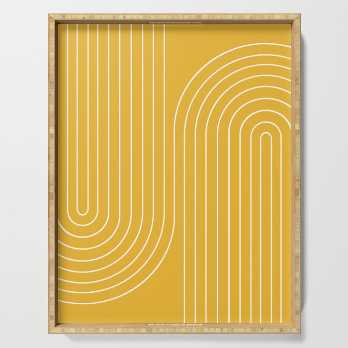 Minimal Line Curvature Viii Golden Yellow Mid Century Modern Arch Abstract Serving Tray