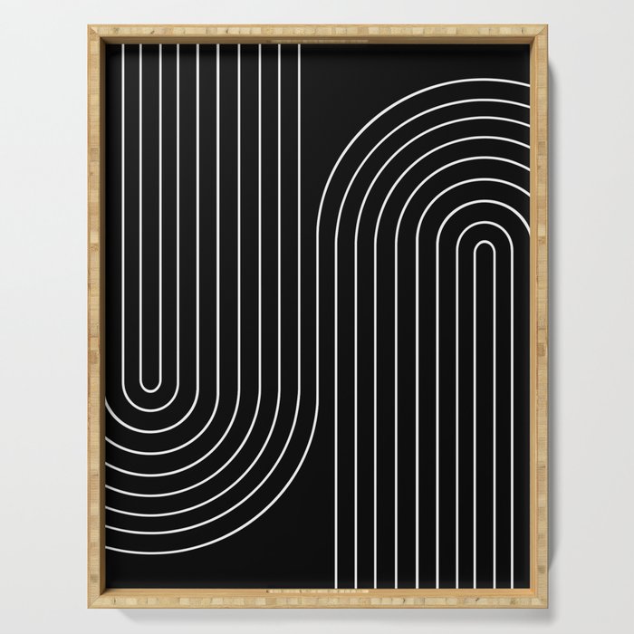 Minimal Line Curvature Ii Black And White Mid Century Modern Arch Abstract Serving Tray