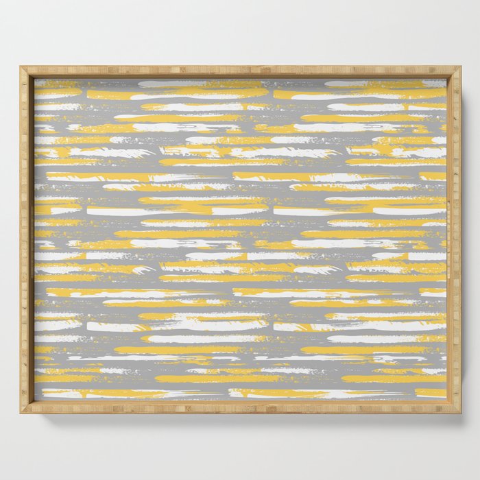 Colorful Stripes, Abstract Art, Yellow And Gray Serving Tray