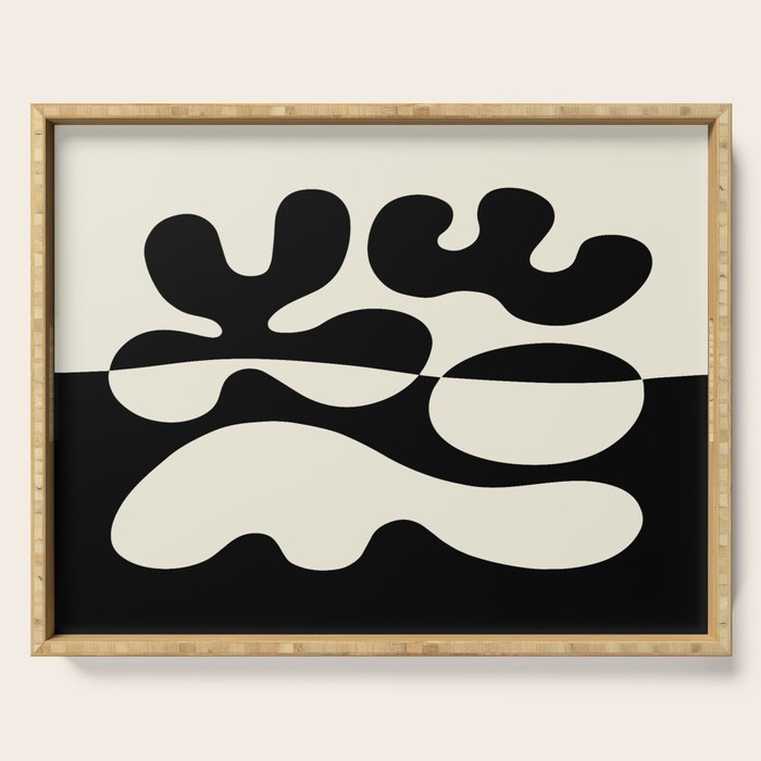 Mid Century Modern Organic Abstraction 235 Black And Ivory White Serving Tray