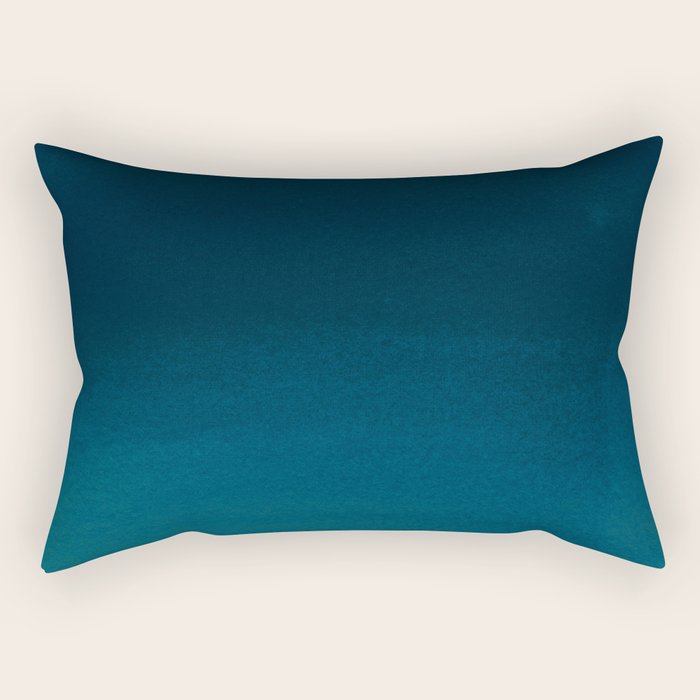 Navy Blue Teal Hand Painted Watercolor Paint Ombre Rectangular Pillow