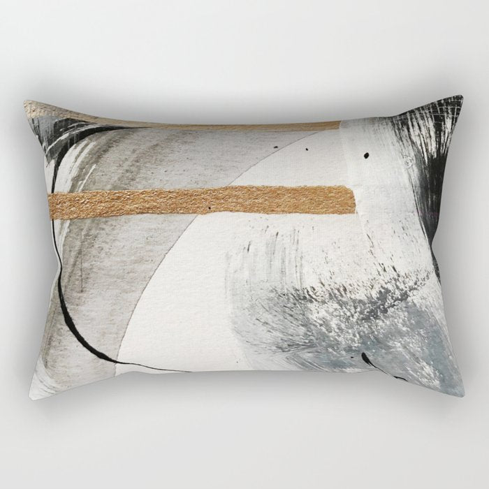 Armor [7]: A Bold Minimal Abstract Mixed Media Piece In Gold, Black And White Rectangular Pillow