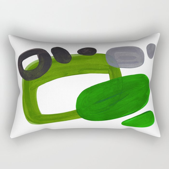 Mid Century Vintage 70'S Design Abstract Minimalist Colorful Pop Art Olive Green Dark Green Grey Rectangular Pillow