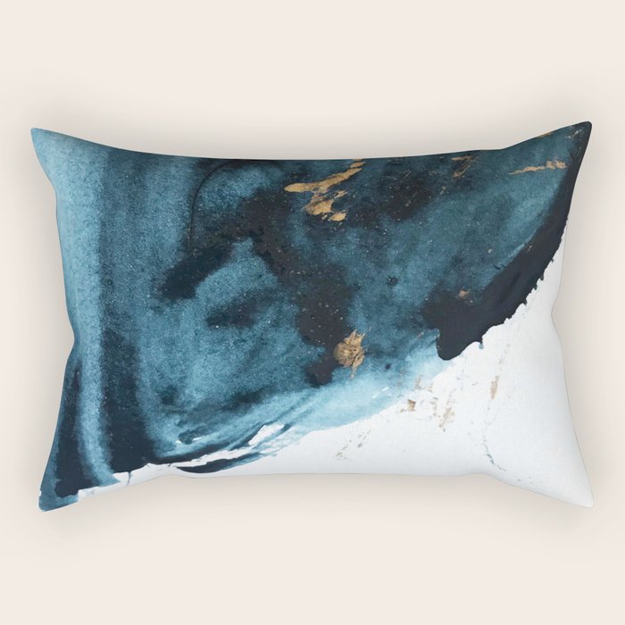 A Minimal Sapphire And Gold Abstract Piece In Blue White And Gold By Alyssa Hamilton Art  Rectangular Pillow