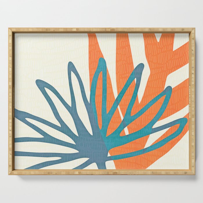 Mid Century Nature Print / Teal And Orange Serving Tray