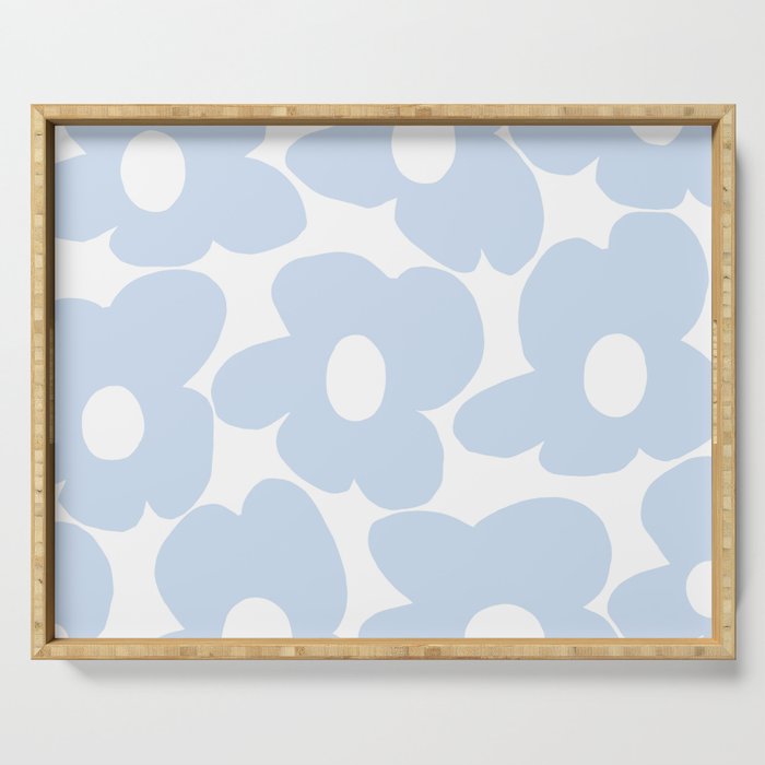 Large Baby Blue Retro Flowers White Background #Decor #Homestorie #Buyart Serving Tray