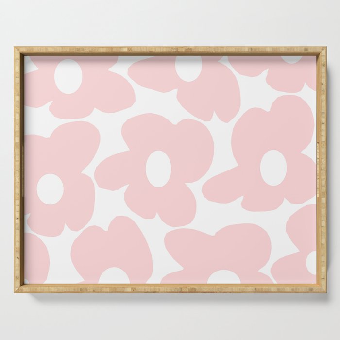 Large Baby Pink Retro Flowers On White Background #Decor #Homestorie #Buyart Serving Tray