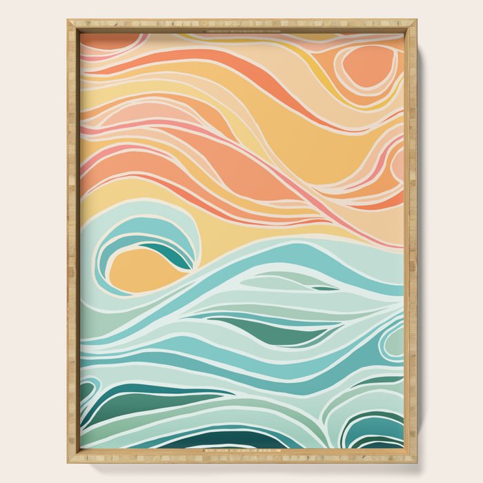 Sea And Sky Abstract Landscape Serving Tray