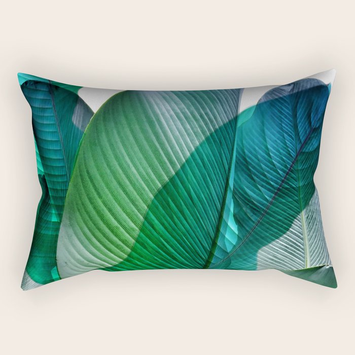 Palm Leaf Jungle Bali Banana Palm Frond Greens Rectangular Pillow