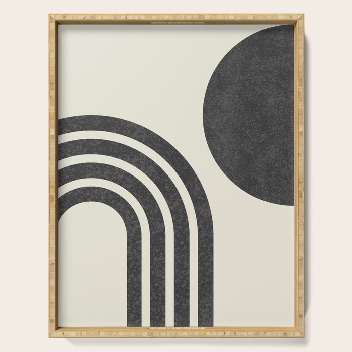 Mid Century Modern - Sun And Rainbow Black And White Serving Tray
