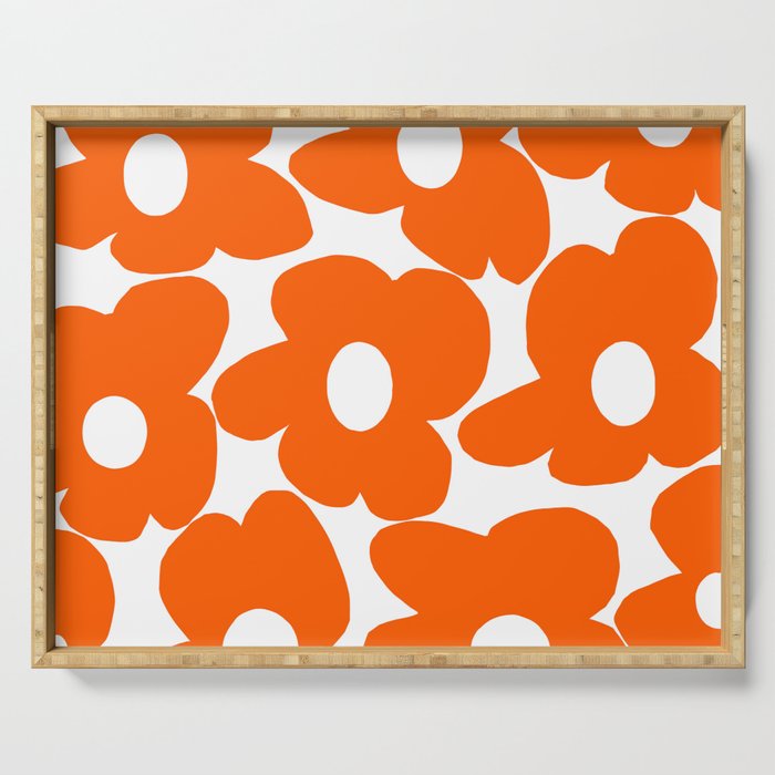 Orange Retro Flowers White Background #Decor #Homestorie #Buyart Serving Tray