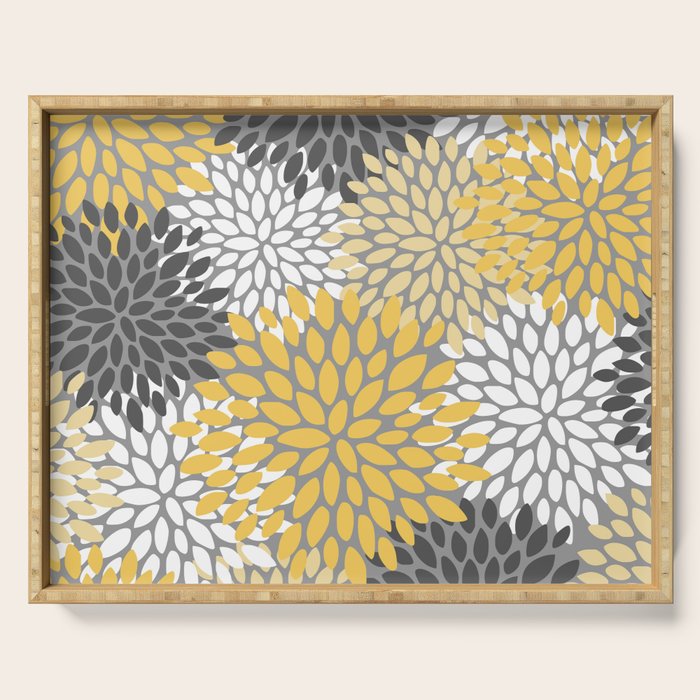 Modern Elegant Chic Floral Pattern, Soft Yellow, Gray, White Serving Tray