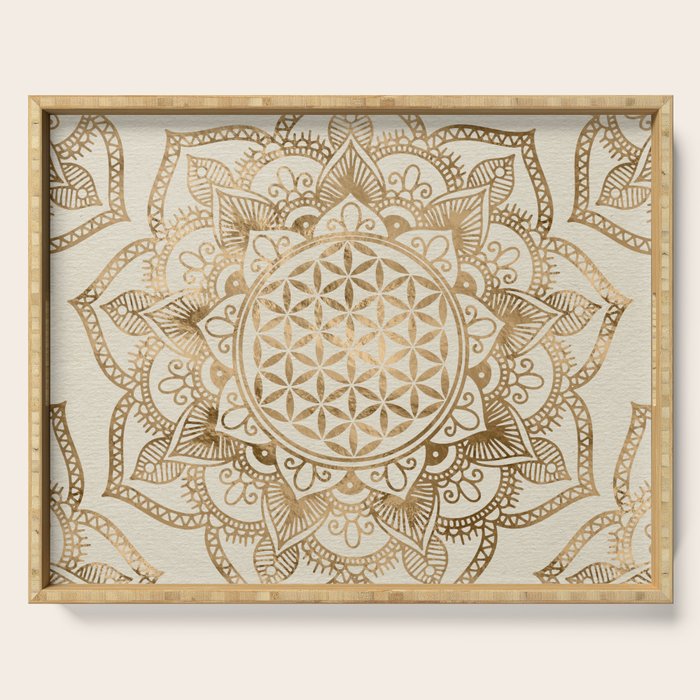 Flower Of Life In Lotus - Pastel Golds And Canvas Serving Tray
