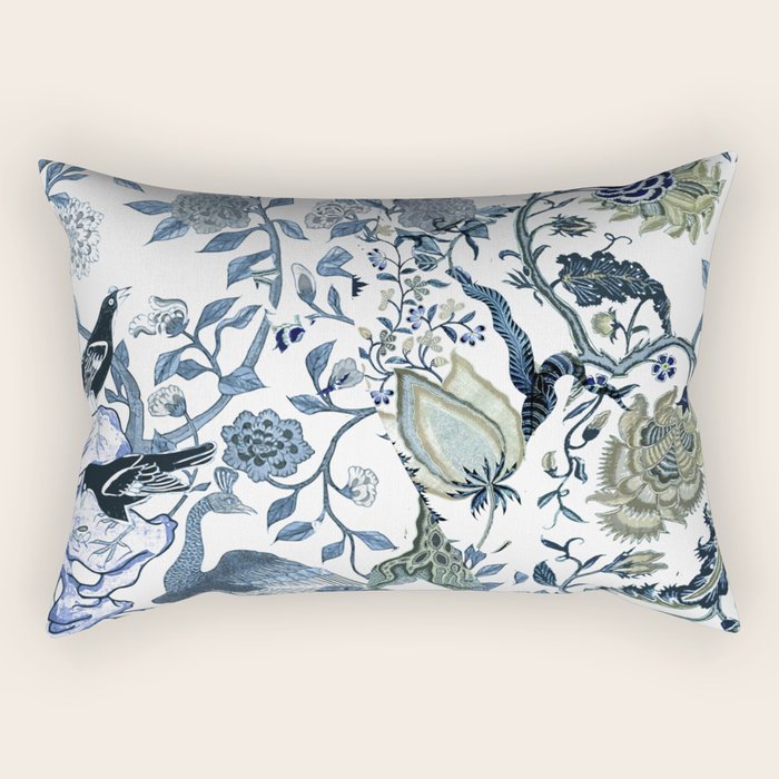 Blue Vintage Chinoiserie Flora Rectangular Pillow