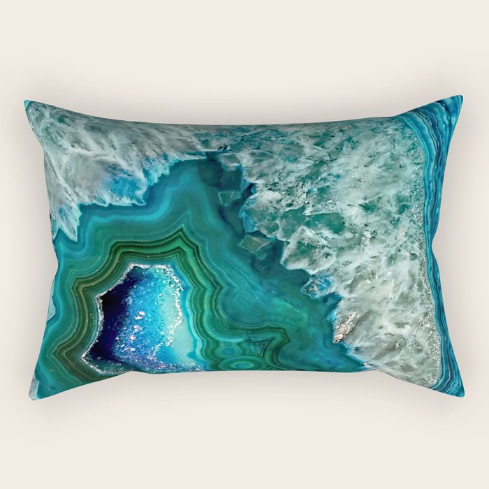 Aqua Turquoise Agate Mineral Gem Stone Rectangular Pillow