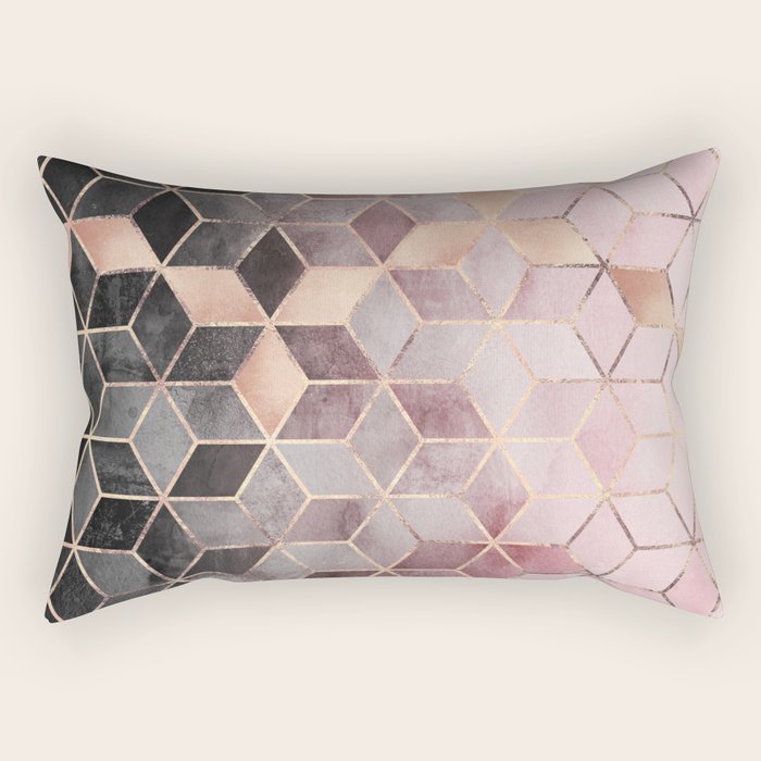 Pink And Grey Gradient Cubes Rectangular Pillow