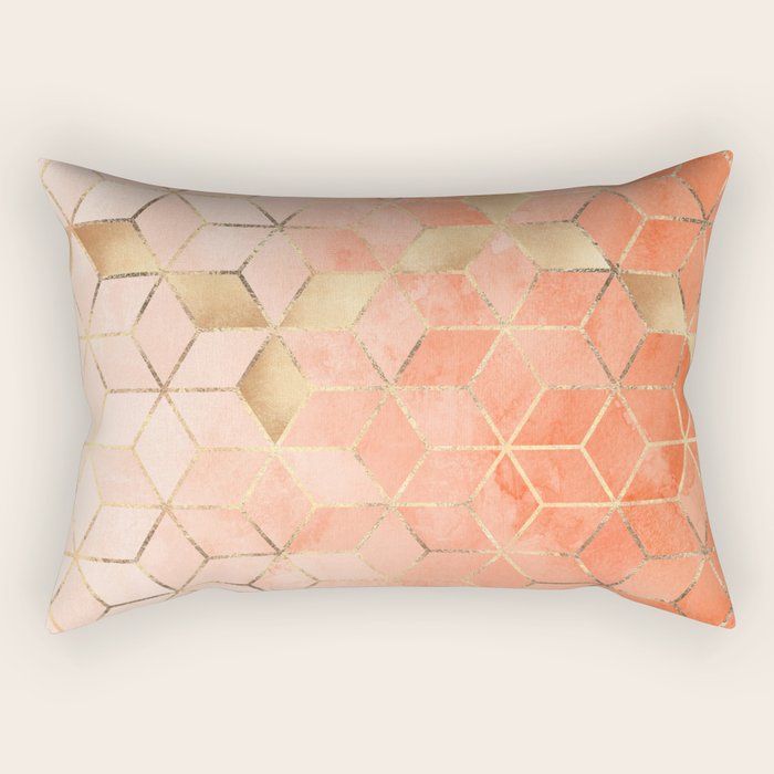 Soft Peach Gradient Cubes Rectangular Pillow