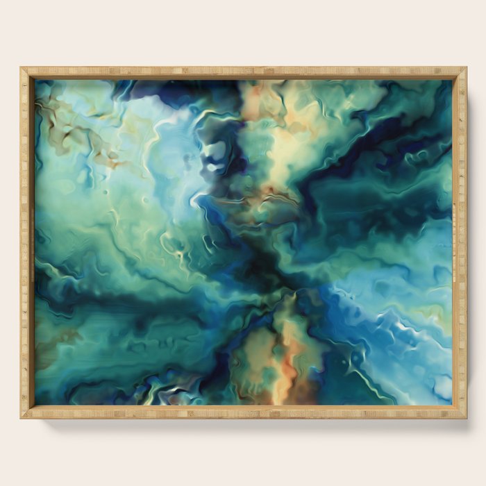 Marbled Ocean Abstract, Navy, Blue, Teal, Green Serving Tray