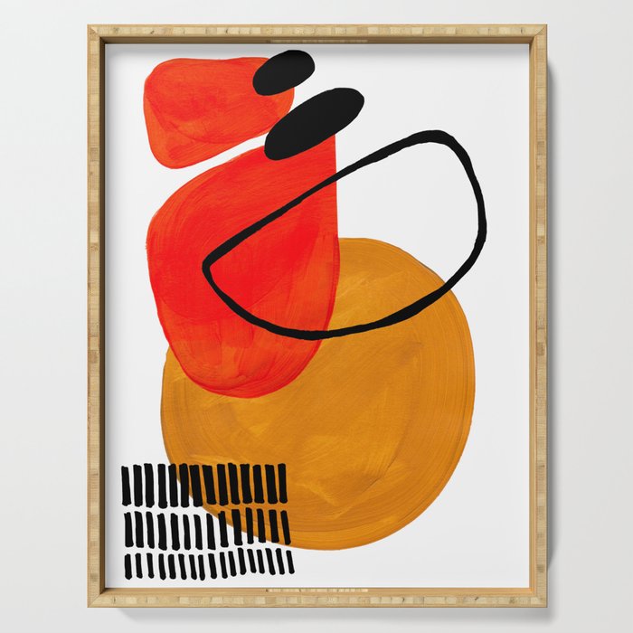Mid Century Modern Abstract Vintage Pop Art Space Age Pattern Orange Yellow Black Orbit Accent Serving Tray