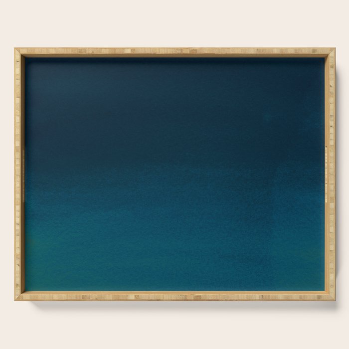 Navy Blue Teal Hand Painted Watercolor Paint Ombre Serving Tray