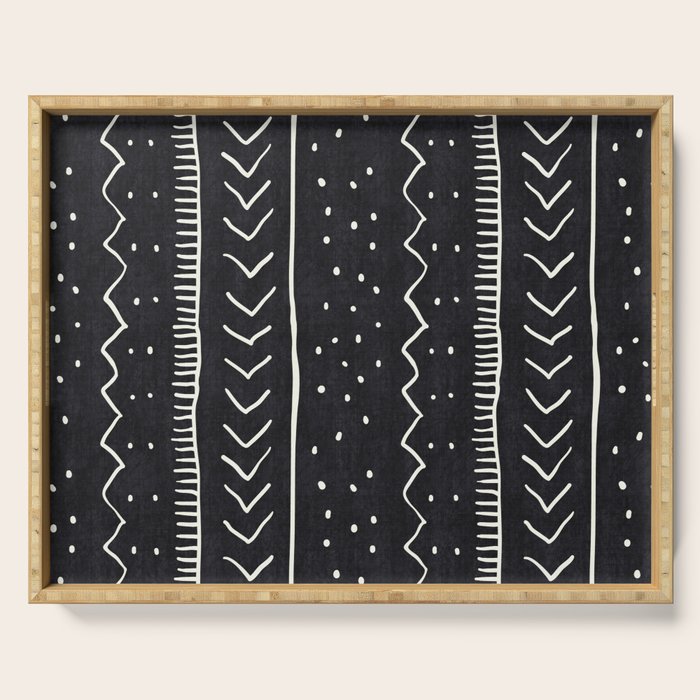 Cute Geometric Stripe In Black And White Serving Tray