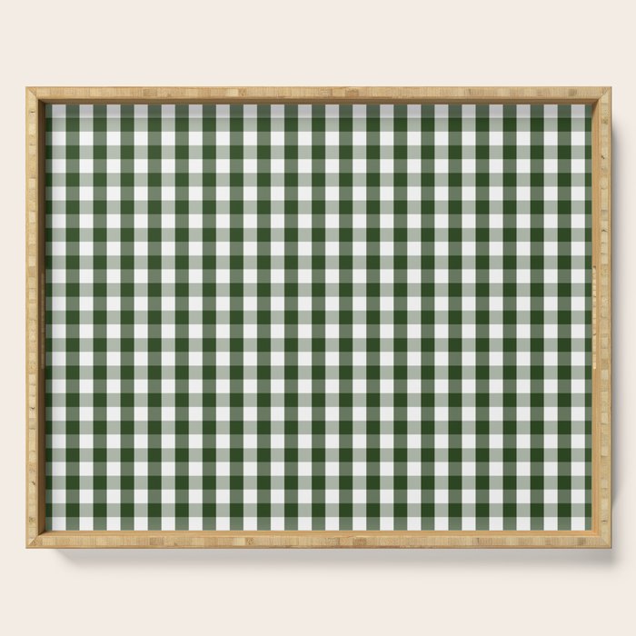 Dark Forest Green And White Gingham Check Serving Tray
