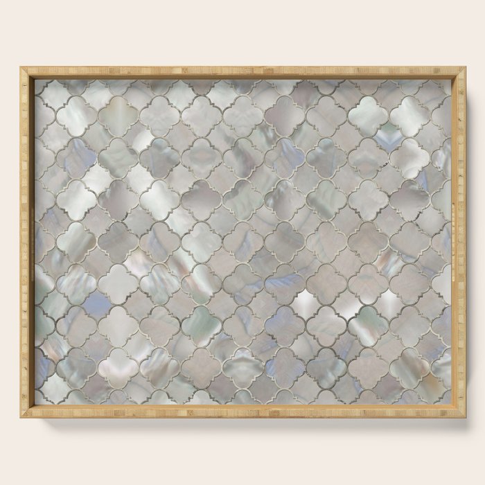 Quatrefoil Moroccan Pattern Mother Of Pearl Serving Tray