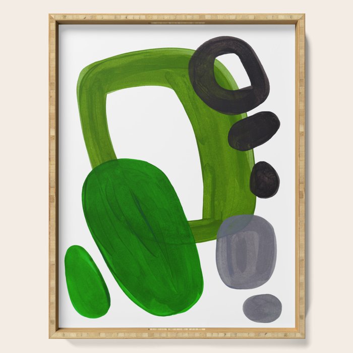 Mid Century Vintage 70'S Design Abstract Minimalist Colorful Pop Art Olive Green Dark Green Grey Serving Tray