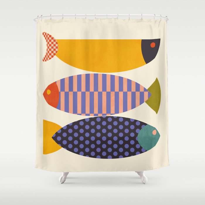 Mid Century Abstract Fishes Shower Curtain