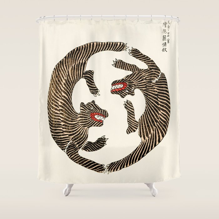 Japanese Tigers By Taguchi Tomoki 1860-1869 - Tiger Shower Curtain