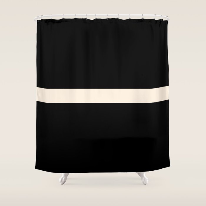 Single Stripe Minimalist Modern Color Block In Almond Cream And Black Shower Curtain