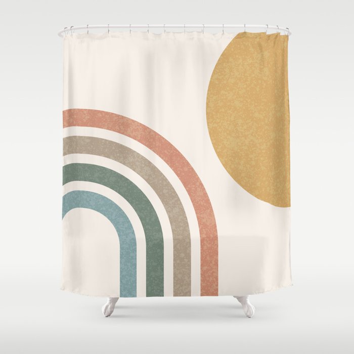 Mid Century Colorful Sun And Rainbow Shower Curtain