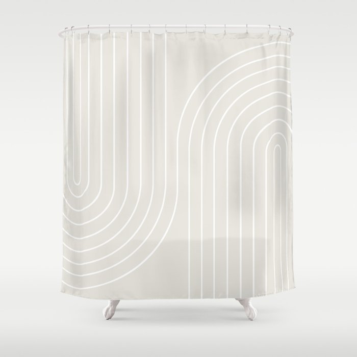 Minimal Line Curvature Xi Natural Off White Mid Century Modern Arch Abstract Shower Curtain