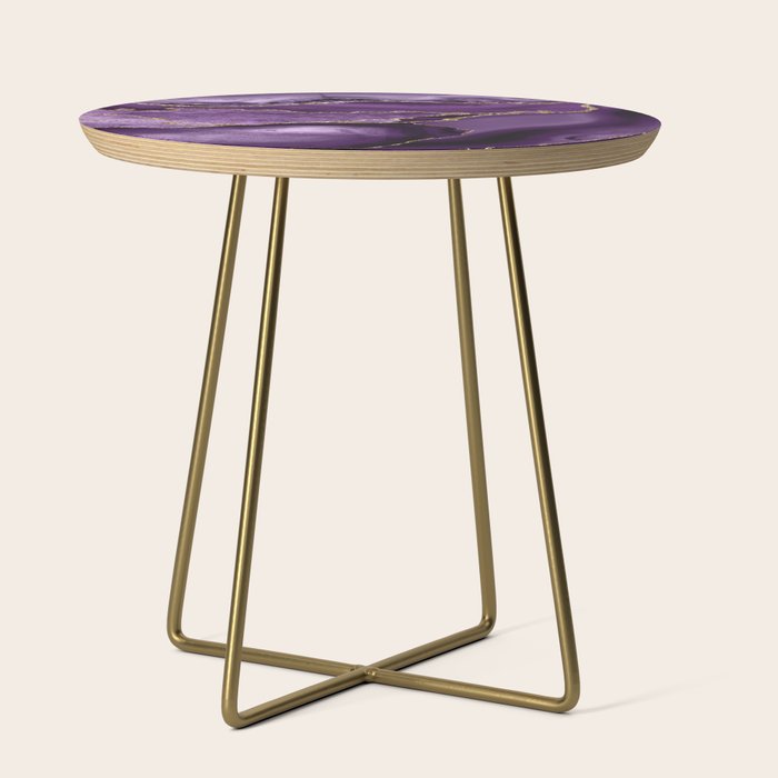 Glamour Purple Bohemian Watercolor Marble With Glitter Veins Side Table