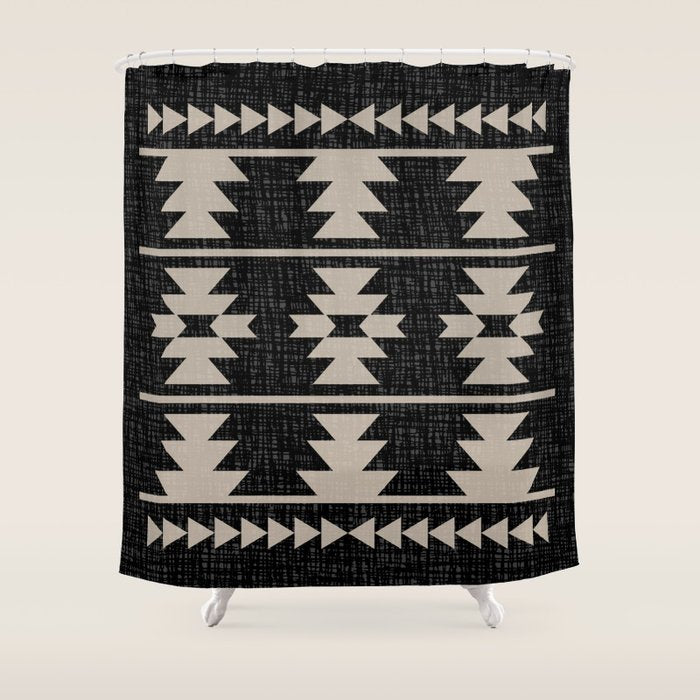 Southwestern Pattern 129 Black And Linen Shower Curtain