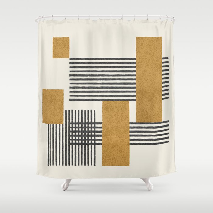 Stripes And Square Composition - Abstract Shower Curtain