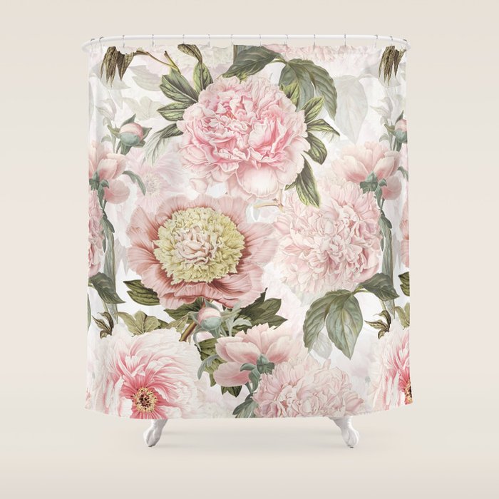 Vintage & Shabby Chic - Antique Pink Peony Flowers Garden Shower Curtain