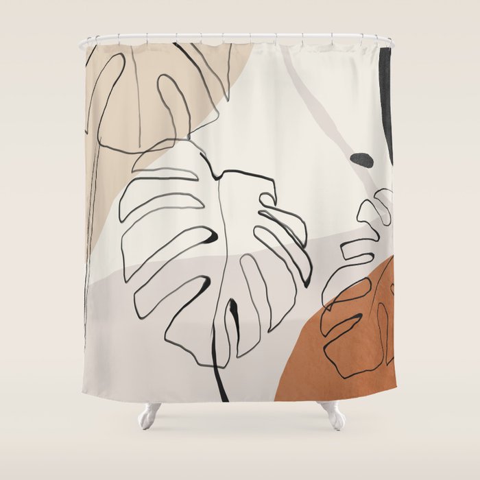 Minimal Abstract Art- Monstera Shower Curtain