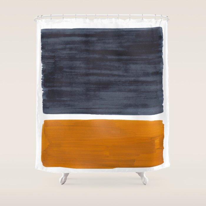 Minimalist Mid Century Modern Colorful Color Field Rothko Navy Blue Yellow Ochre Shower Curtain