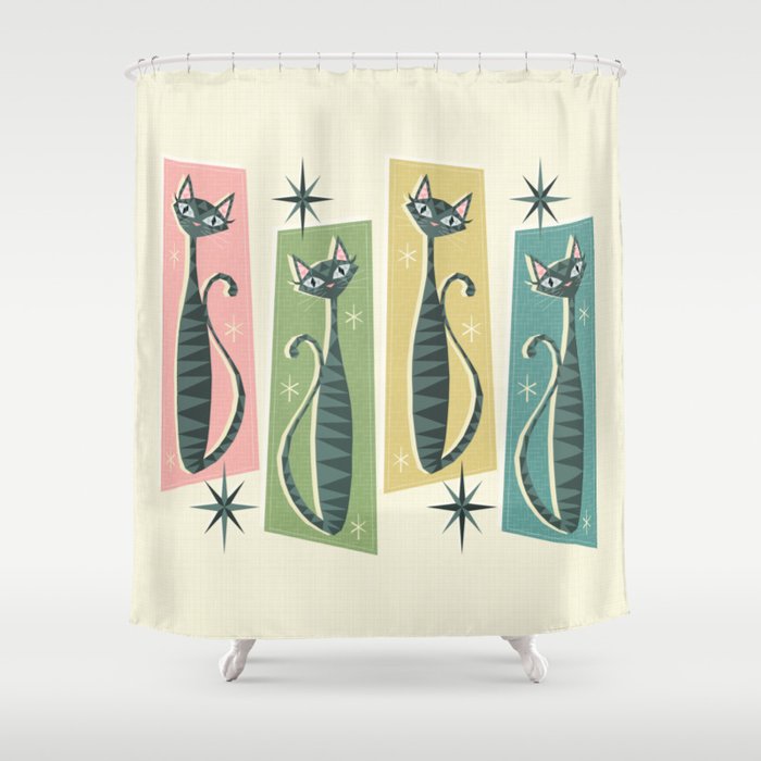 Retro Patchwork Tabbies ©Studioxtine Shower Curtain