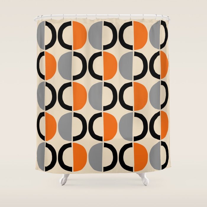 Mid Century Decor 548 Beige Black Gray And Orange Shower Curtain