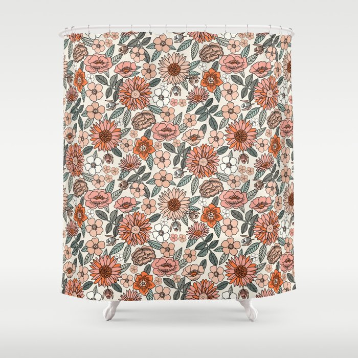 70s Flowers - 70s, Retro, Spring, Floral, Florals, Floral Pattern, Retro Flowers, Boho, Hippie, Earthy, Muted Shower Curtain